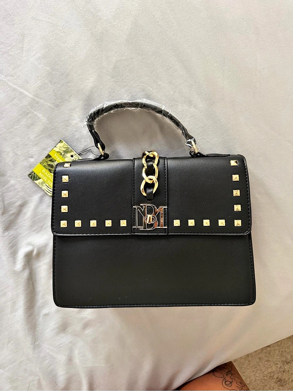 Badgley Mischka Black Gold Studded Crossbody Bag NWT